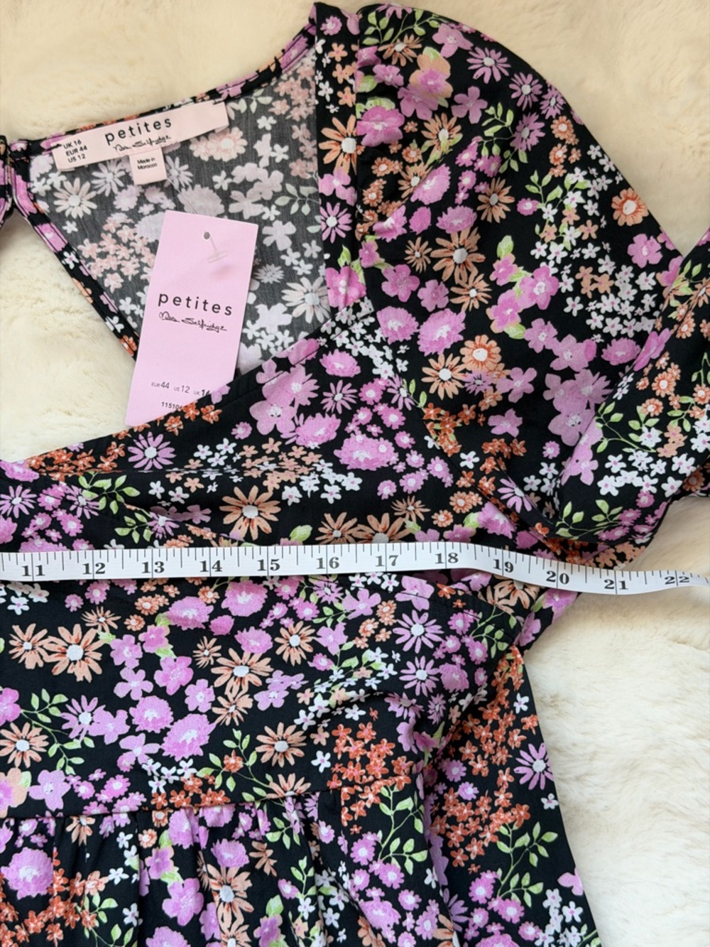 Romantic Miss Selfridge Black Floral Puff-Sleeve Ruffle Hem Cotton Midi Dres-12 - Picture 14 of 16